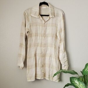 CP Shades Shirt Linen Creme Striped Button Down Tunic Top XS Minimalist Boho